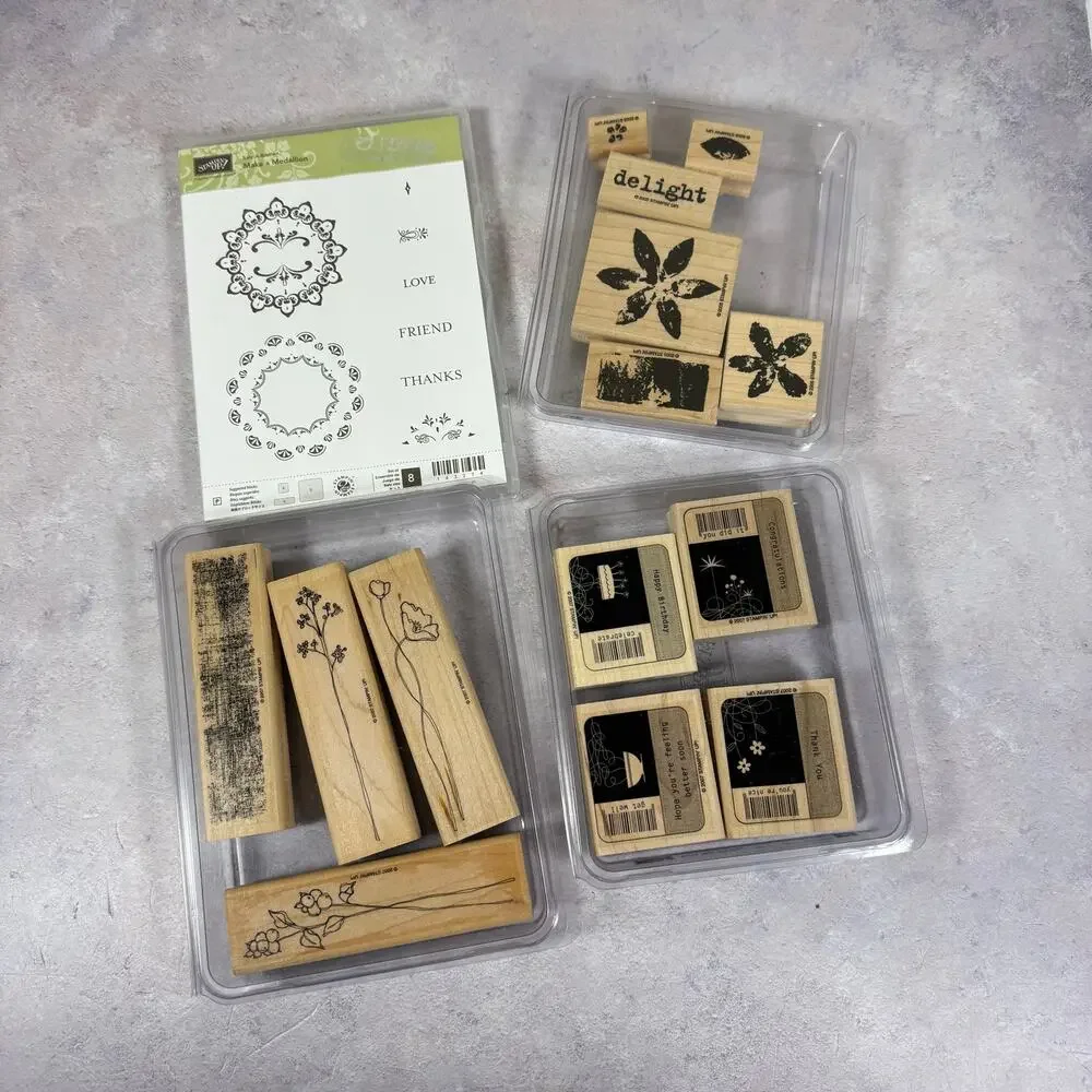 Stampin' Up! 3 Wood Mounted and 1 Clear Stamp Sets Cardmaking Scrapbooking